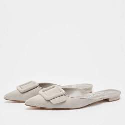 Manolo Blahnik Grey Suede Maysale Mules Size 39.5 