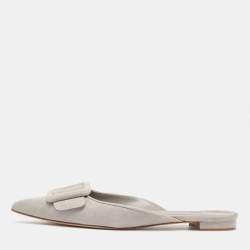 Manolo Blahnik Grey Suede Maysale Mules Size 39.5 