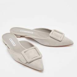 Manolo Blahnik Grey Suede Maysale Mules Size 39.5 