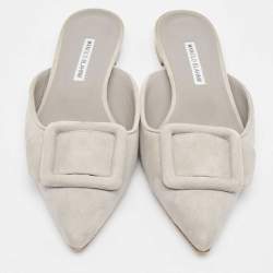 Manolo Blahnik Grey Suede Maysale Mules Size 39.5 