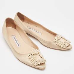 Manolo Blahnik Beige Satin Hangisi Ballet Flats Size 36