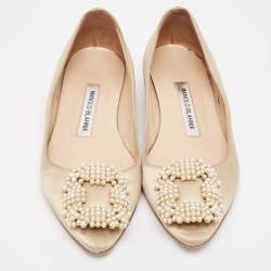 Manolo Blahnik Beige Satin Hangisi Ballet Flats Size 36