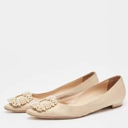 Manolo Blahnik Beige Satin Hangisi Ballet Flats Size 36