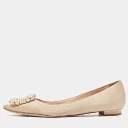 Manolo Blahnik Beige Satin Hangisi Ballet Flats Size 36