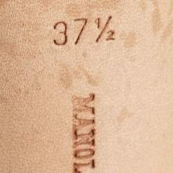 Pre Owned Manolo Blahnik Navy Blue Leather Chaos Ankle Strap Sandals Size 37.5