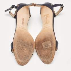 Pre Owned Manolo Blahnik Navy Blue Leather Chaos Ankle Strap Sandals Size 37.5