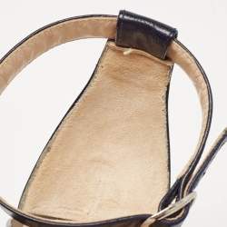 Pre Owned Manolo Blahnik Navy Blue Leather Chaos Ankle Strap Sandals Size 37.5