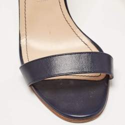 Pre Owned Manolo Blahnik Navy Blue Leather Chaos Ankle Strap Sandals Size 37.5