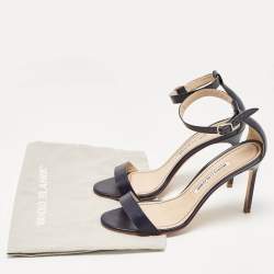 Pre Owned Manolo Blahnik Navy Blue Leather Chaos Ankle Strap Sandals Size 37.5