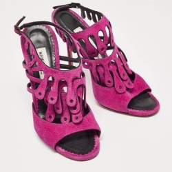 Manolo Blahnik Purple Suede Toubib Ankle Strap Sandals Size 36