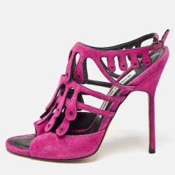 Manolo Blahnik Purple Suede Toubib Ankle Strap Sandals Size 36