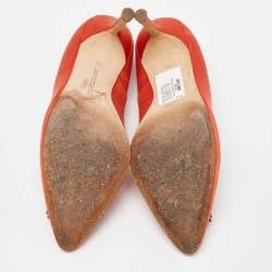Pre Owned Manolo Blahnik Orange Satin Hangisi Pumps Size 37