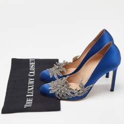 Manolo Blahnik Blue Satin Embellished Swan Pumps Size 37
