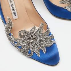 Manolo Blahnik Blue Satin Embellished Swan Pumps Size 37