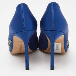 Manolo Blahnik Blue Satin Embellished Swan Pumps Size 37