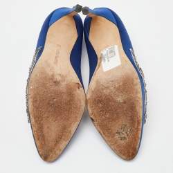 Manolo Blahnik Blue Satin Embellished Swan Pumps Size 37