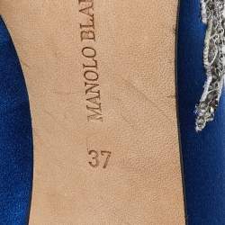 Manolo Blahnik Blue Satin Embellished Swan Pumps Size 37
