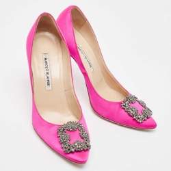 Pre Owned Manolo Blahnik Pink Satin Hangisi Pumps Size 39