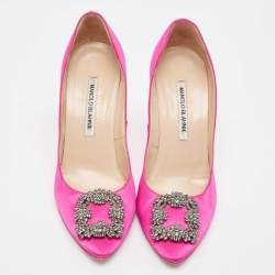 Pre Owned Manolo Blahnik Pink Satin Hangisi Pumps Size 39