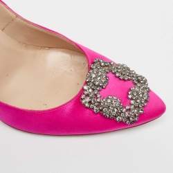Pre Owned Manolo Blahnik Pink Satin Hangisi Pumps Size 39