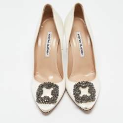 Pre Owned Manolo Blahnik Ivory Satin Hangisi Pumps Size 39