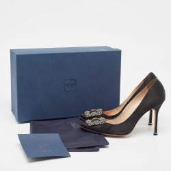 Pre Owned Manolo Blahnik Black Satin Hangisi Pumps Size 38.5
