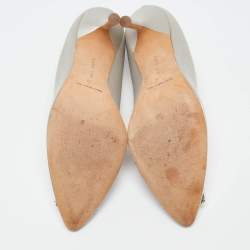 Pre Owned Manolo Blahnik Light Grey Satin Hangisi Pumps Size 39