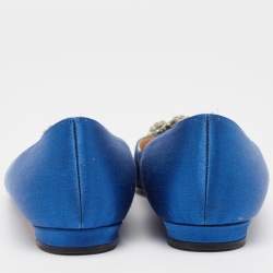 Pre Owned Manolo Blahnik Blue Satin Hangisi  Flats Size 37 
