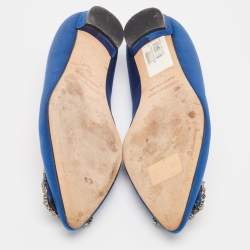 Pre Owned Manolo Blahnik Blue Satin Hangisi  Flats Size 37 