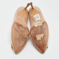 Pre Owned Manolo Blahnik Beige Satin Hangisi Pumps Size 37