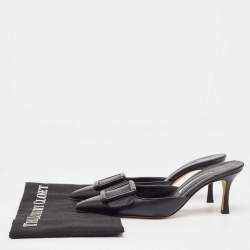 Manolo Blahnik Black Leather  MaySale Mules Size 37 