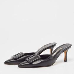 Manolo Blahnik Black Leather  MaySale Mules Size 37 