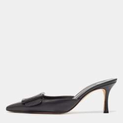 Manolo Blahnik Black Leather  MaySale Mules Size 37 