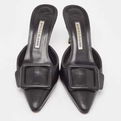 Manolo Blahnik Black Leather  MaySale Mules Size 37 