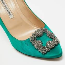 Pre Owned Manolo Blahnik Green Satin Hangisi Pumps Size 42