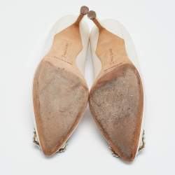 Pre Owned Manolo Blahnik White Satin Hangisi Pumps Size 34