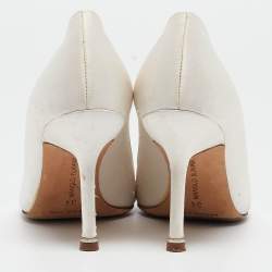 Pre Owned Manolo Blahnik White Satin Hangisi Pumps Size 34