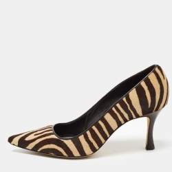 Pre Owned Manolo Blahnik Beige/Brown  Animal Print Calf hair Pumps Size 37