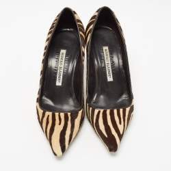 Pre Owned Manolo Blahnik Beige/Brown  Animal Print Calf hair Pumps Size 37