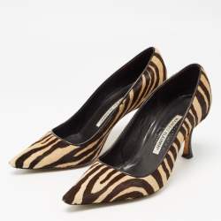 Pre Owned Manolo Blahnik Beige/Brown  Animal Print Calf hair Pumps Size 37