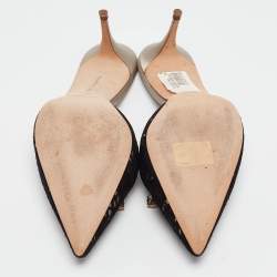 Manolo Blahnik Black/Grey Suede and Satin Borli Mules Size 36.5