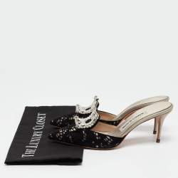 Manolo Blahnik Black/Grey Suede and Satin Borli Mules Size 36.5