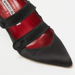 Pre Owned Manolo Blahnik Black Satin Double Strap Mary Jane Pumps Size 36.5