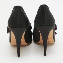 Pre Owned Manolo Blahnik Black Satin Double Strap Mary Jane Pumps Size 36.5