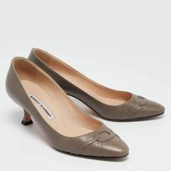 Manolo Blahnik Grey Leather Almond Toe Pumps Size 36.5