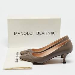 Manolo Blahnik Grey Leather Almond Toe Pumps Size 36.5