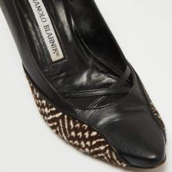 Manolo Blahnik Black/Brown Leather and Calf Hair Almond Toe Pumps Size 37