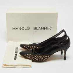 Manolo Blahnik Black/Brown Leather and Calf Hair Almond Toe Pumps Size 37