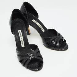 Pre Owned Manolo Blahnik Black Watersnake Blanchido Pumps Size 36.5