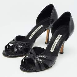 Pre Owned Manolo Blahnik Black Watersnake Blanchido Pumps Size 36.5